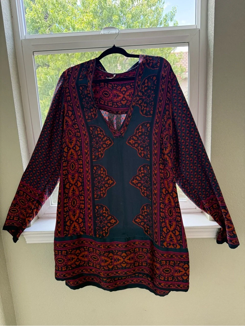 Free People Teal Tunic with Rust Medallion Print